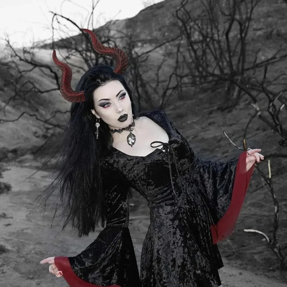 Gothic Red Demon Horns Headband Plastic Halloween Cosplay Accessories